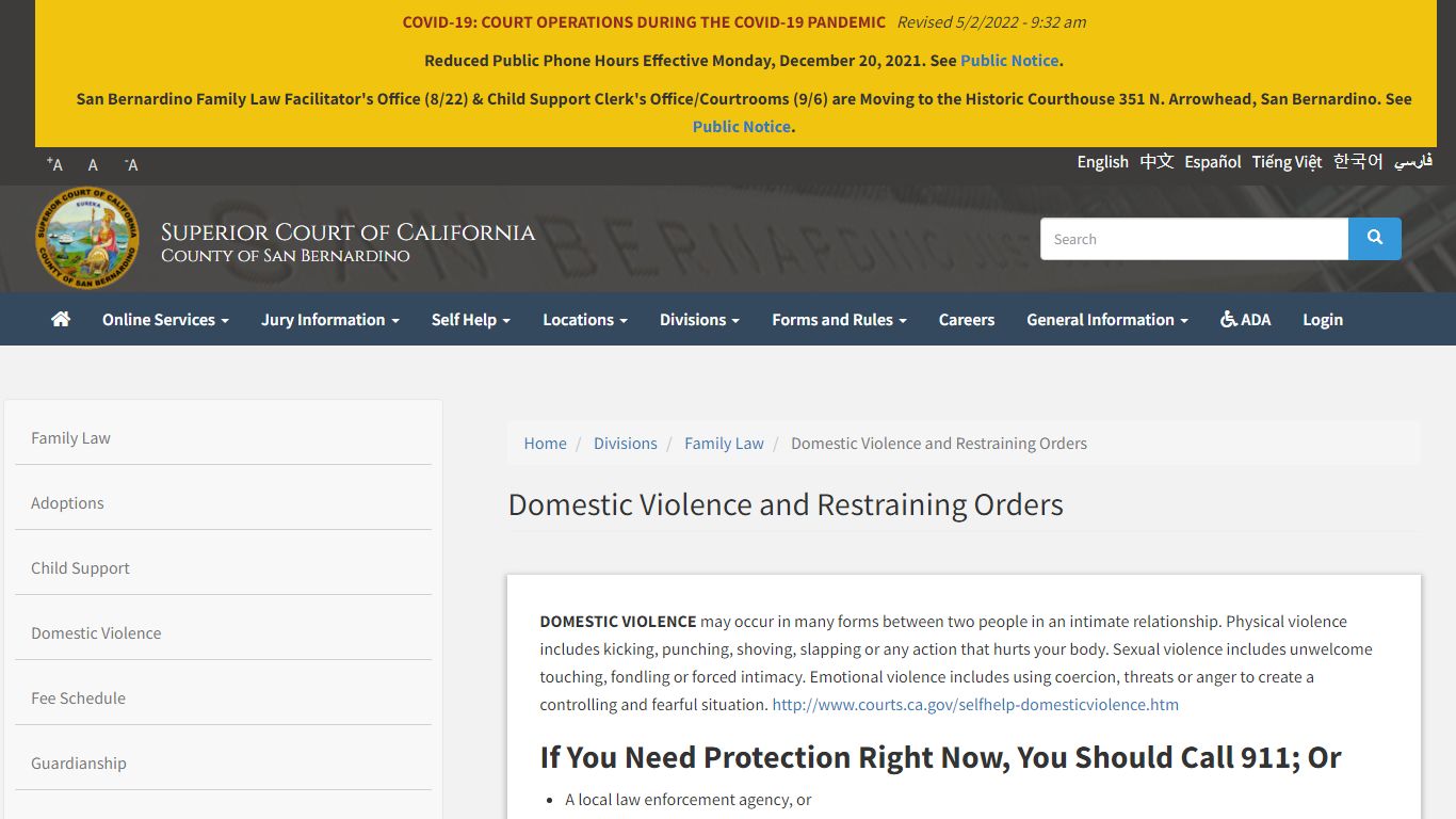 Domestic Violence and Restraining Orders - sb-court.org
